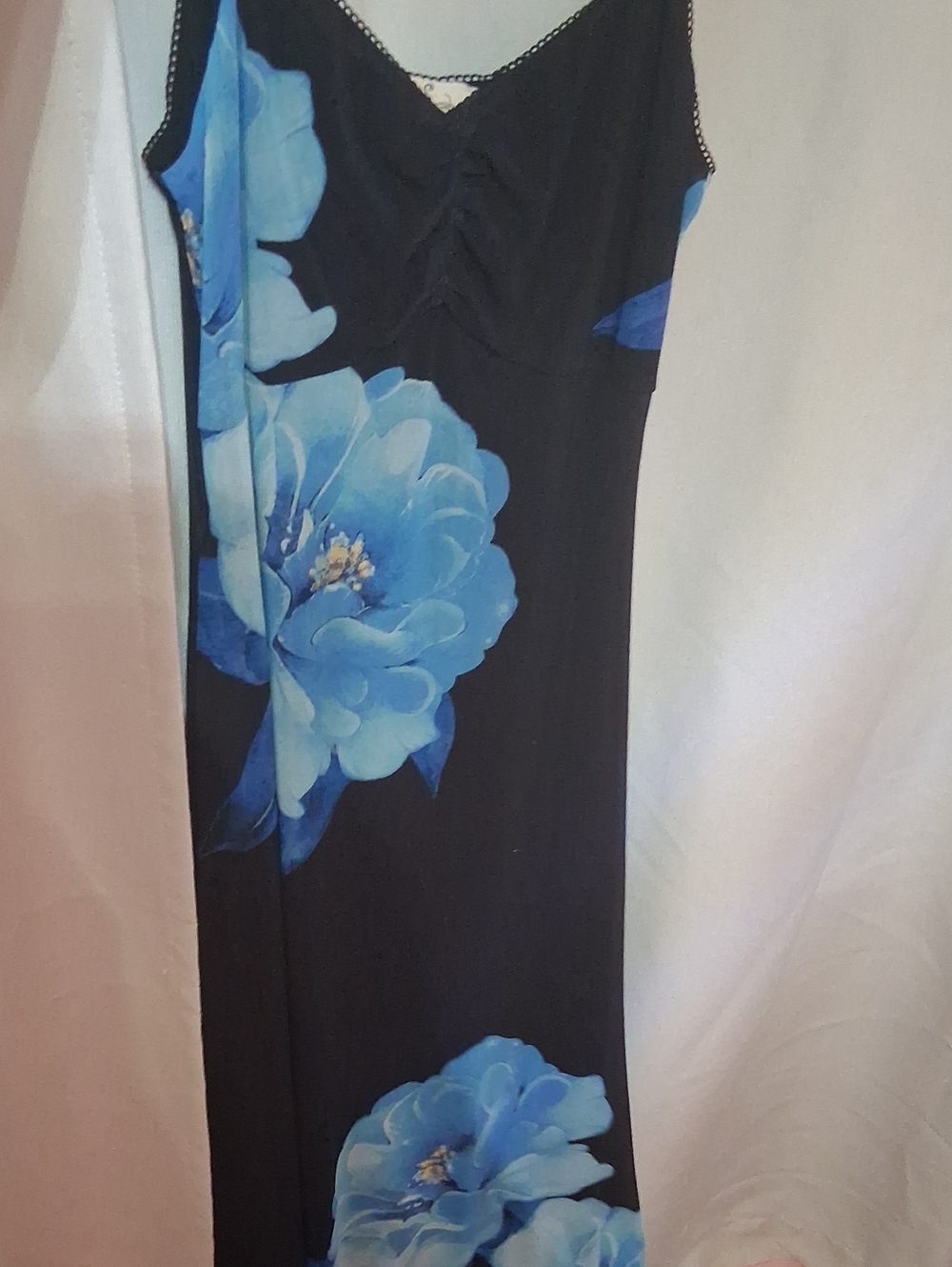 Black Maxi Slip Dress with Blue Floral Print